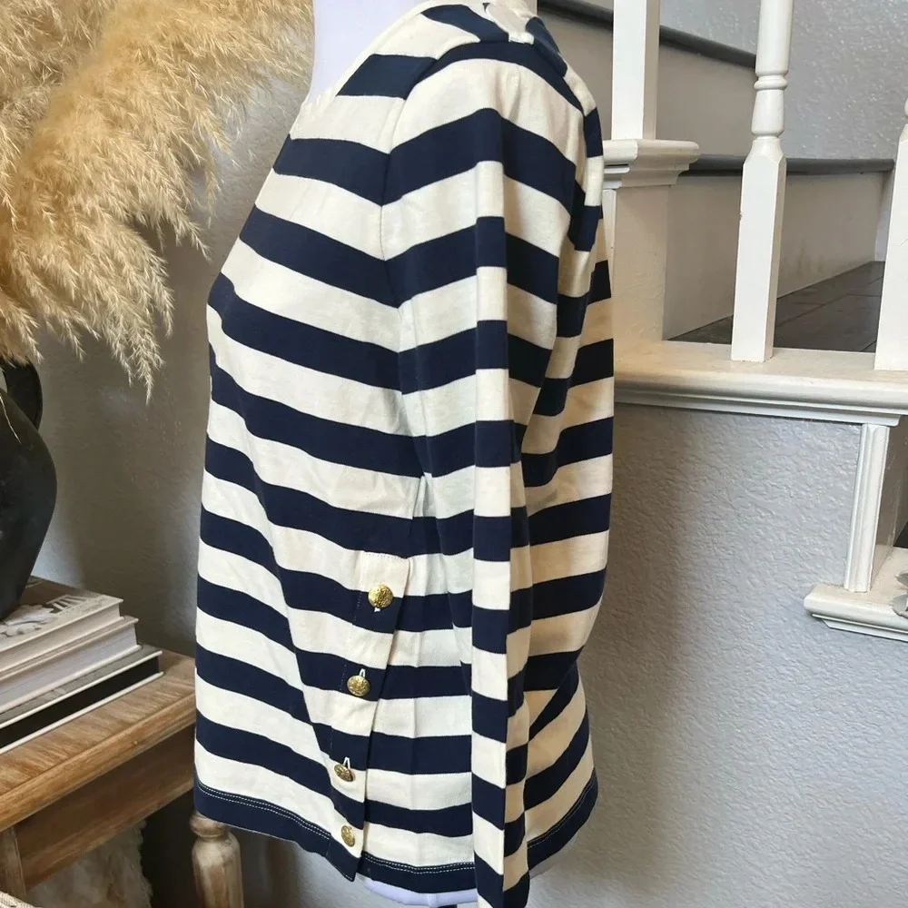 J.Crew Rugby Side Button Long Sleeve Stripe Shirt Top Size Small